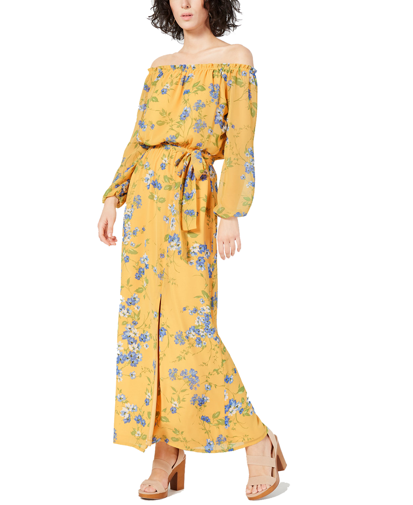 INC International Concepts Long Sleeve Off the Shoulder Floral Maxi Dress Tuscan Multi