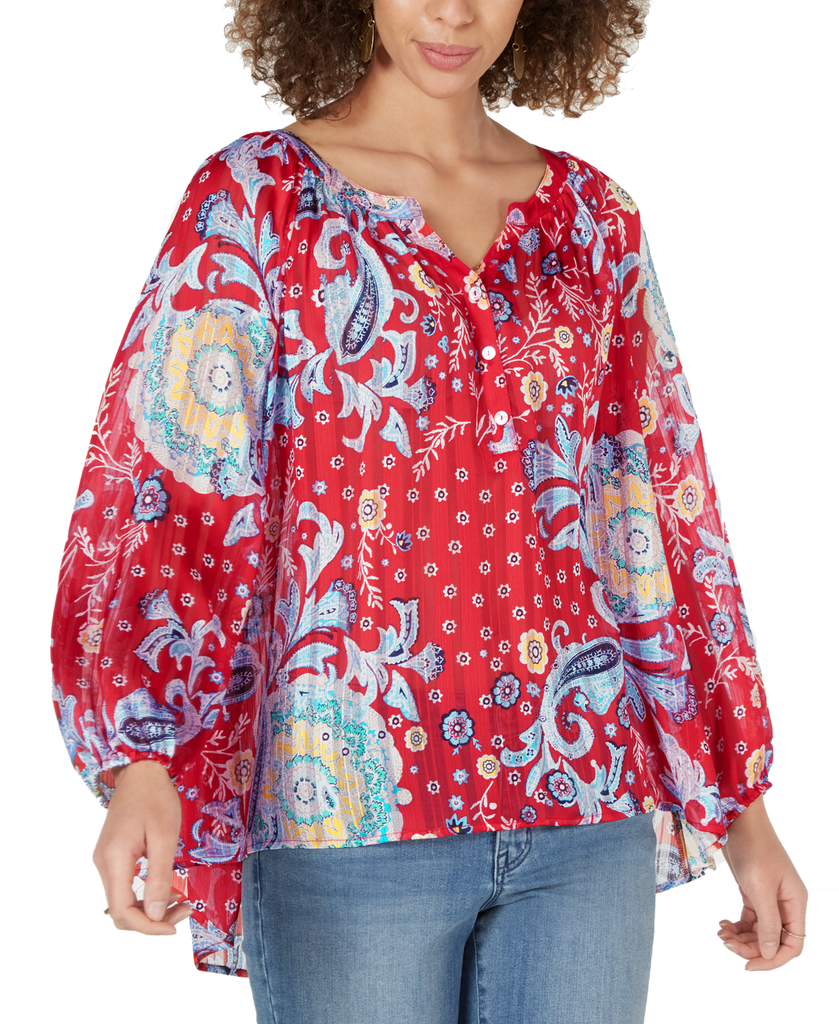 Style & Co Brilliant Burst Patchwork Peasant Blouse Brilliant Burst