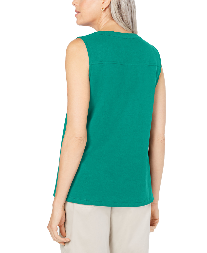 Karen Scott Cotton Sleeveless Button Up Top