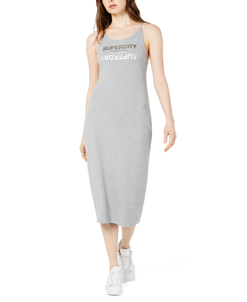 Superdry Women Alex Logo Print Midi Dress Gray Marl