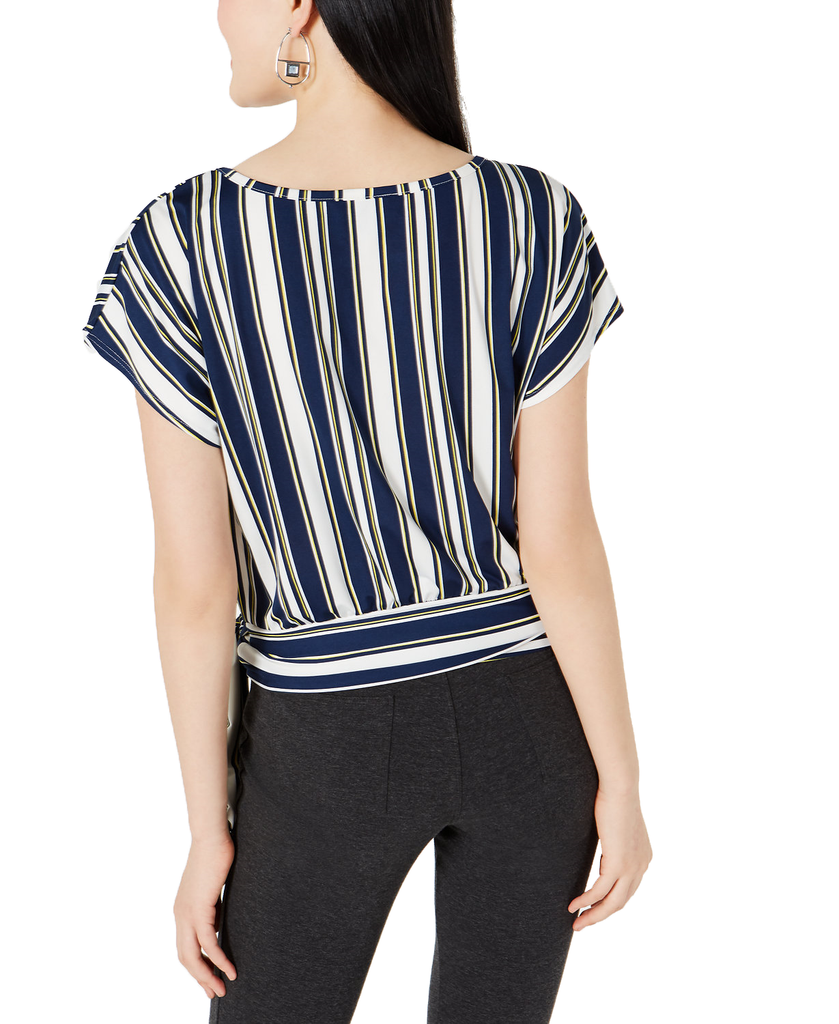 BCX Women Striped Tie Front Top