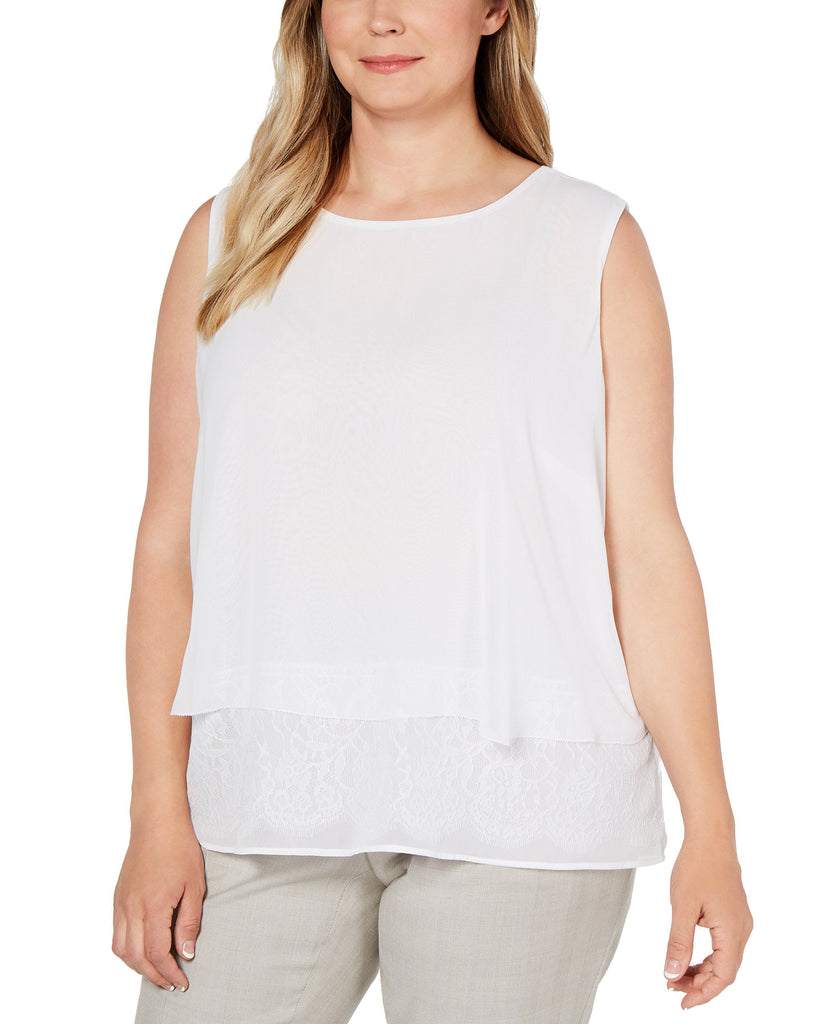 Calvin Klein Women Plus Lace Trim Sleeveless Top White