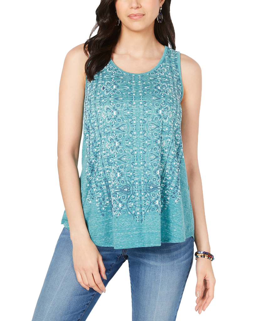 Style & Co Women Printed Swing Tank Top Glitter Goals