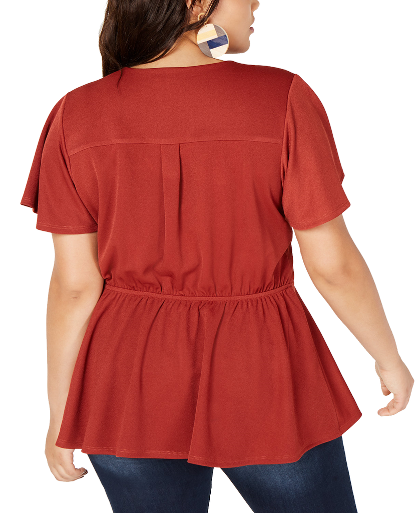 Monteau Women Plus Trendy Belted Flutter Sleeve Top