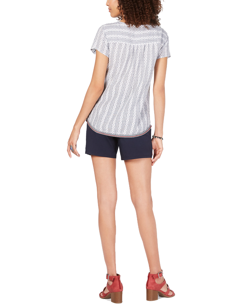 Style & Co Women Cotton Striped Trim Peasant Top