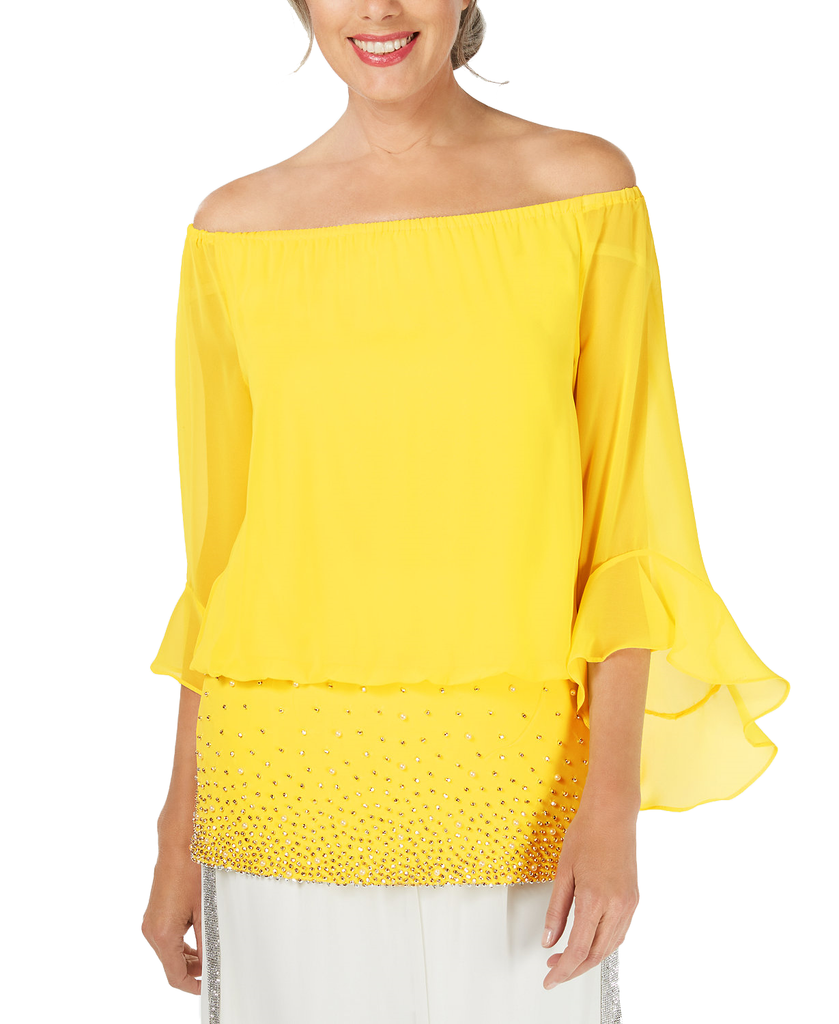 MSK Women Off The Shoulder Embellished Top Lemon