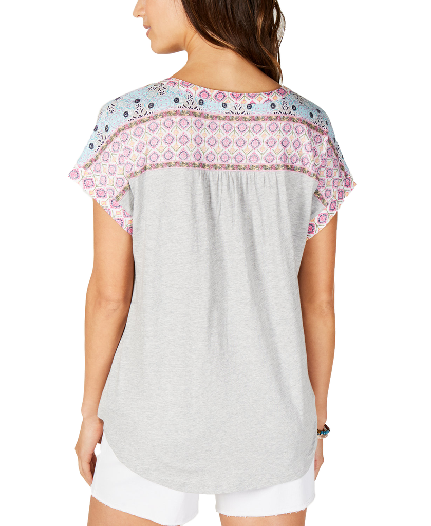 Style & Co Women Petite Printed Lace Up Top