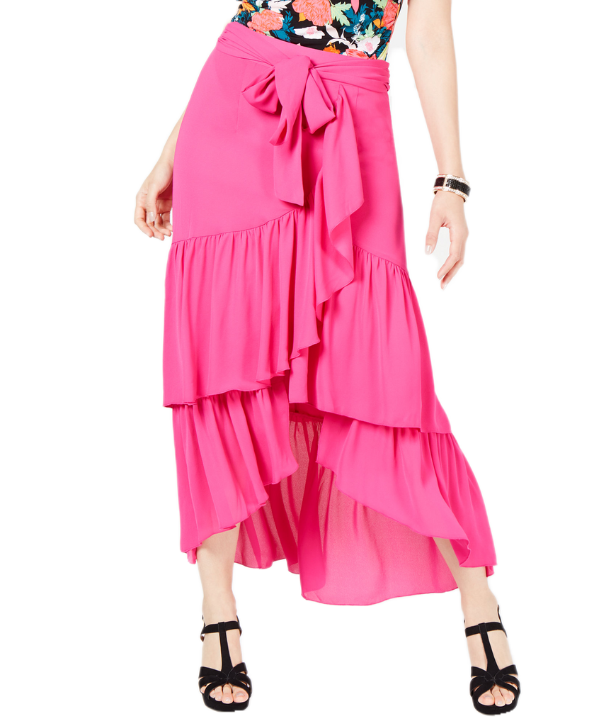 Thalia Sodi Women Printed Wrapped Ruffle Skirt Magenta