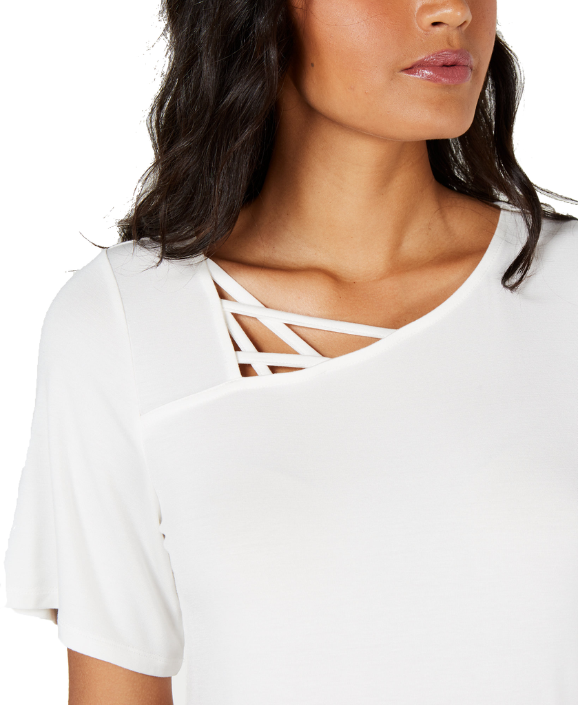 Thalia Sodi Women Asymmetric Lattice Neck Top