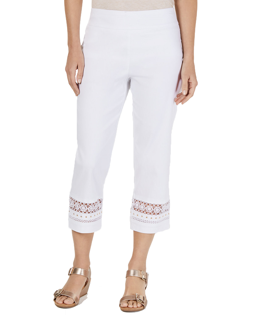 JM Collection Women Crochet Trim Studded Capris