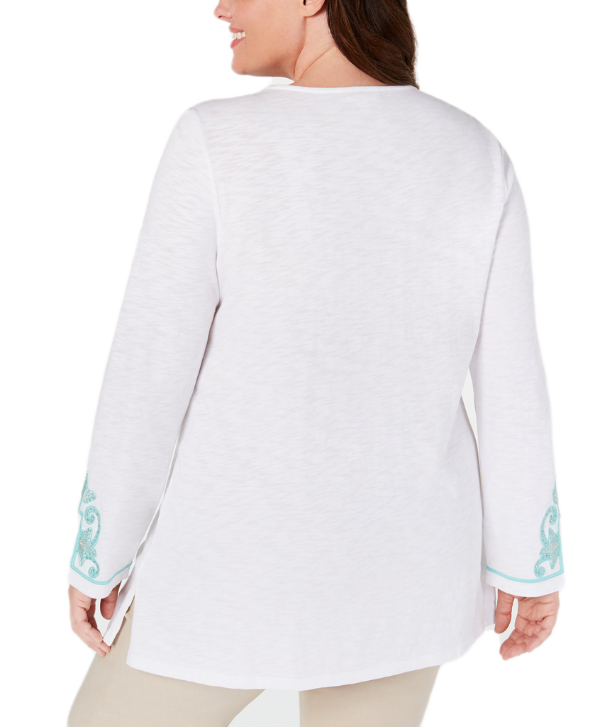 Charter Club Women Plus Cotton Beaded Embroidered Tunic