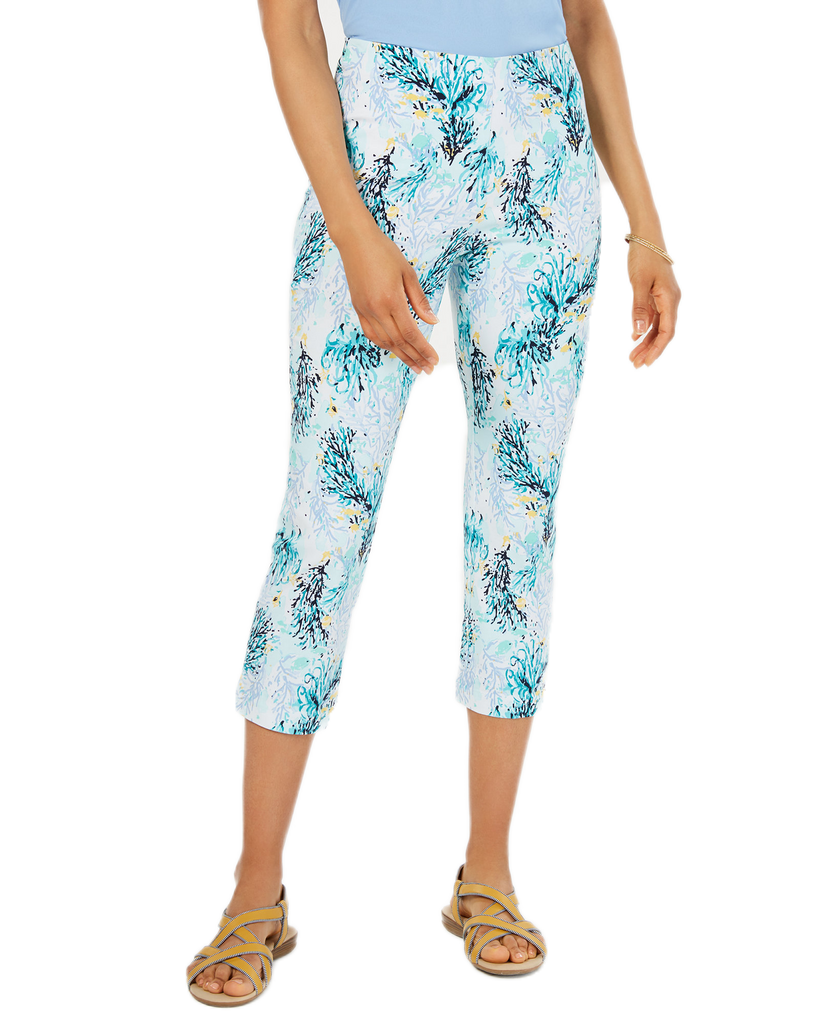 Charter Club Women Tummy Control Printed Capris Aqua Mist Combo