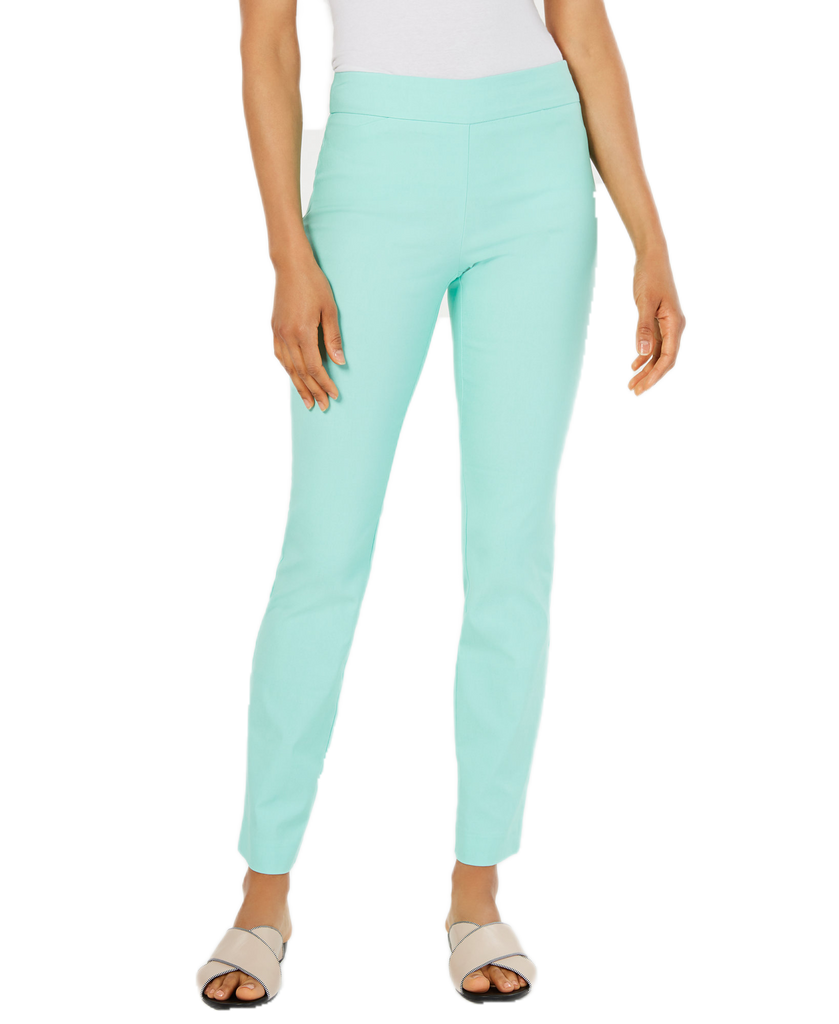 Charter Club Women Petite Cambridge Tummy Control Slim Leg Pants Aqua Gloss