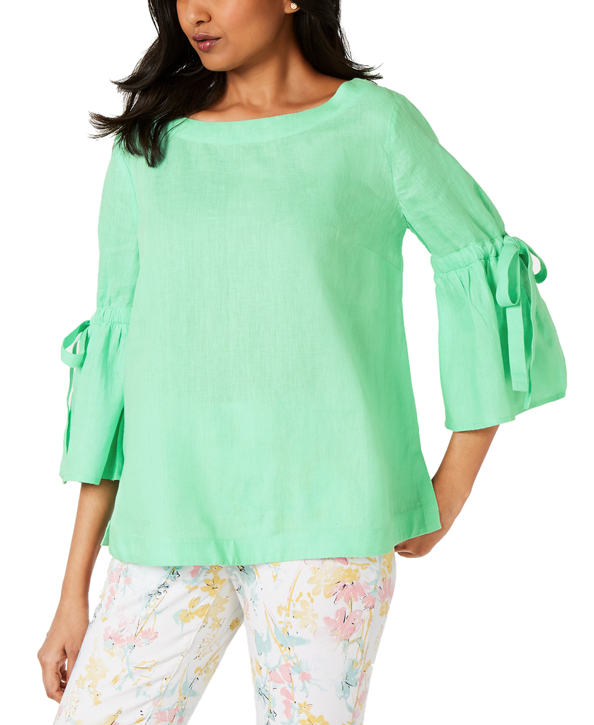 Charter Club Linen Bell Sleeve Top Aqua Gloss