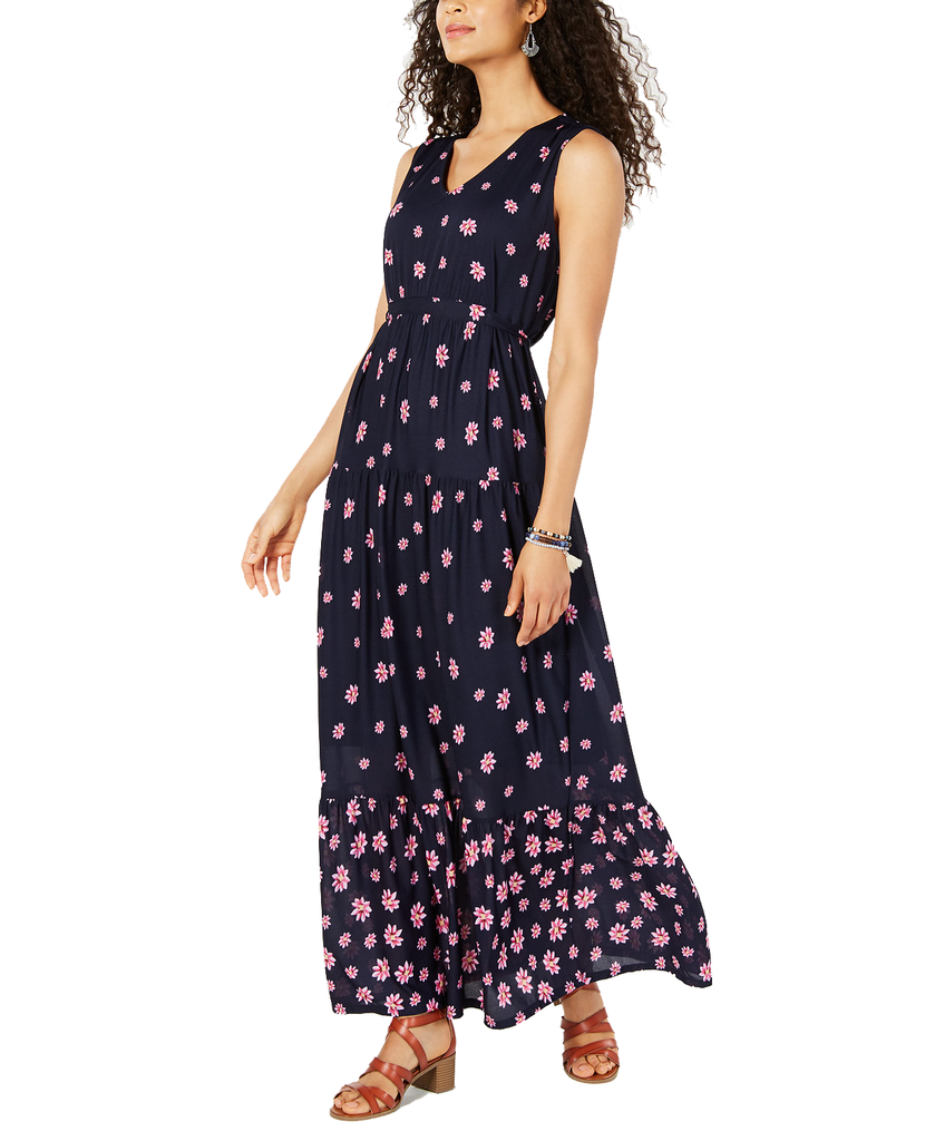 Style & Co Women Floral Print Tiered Maxi Dress Bali Bliss