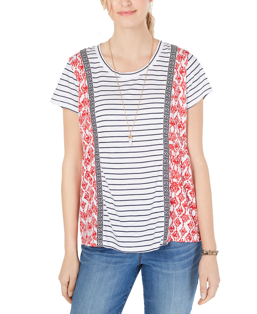 Style & Co Women Printed Short Sleeve Top Harmony Red