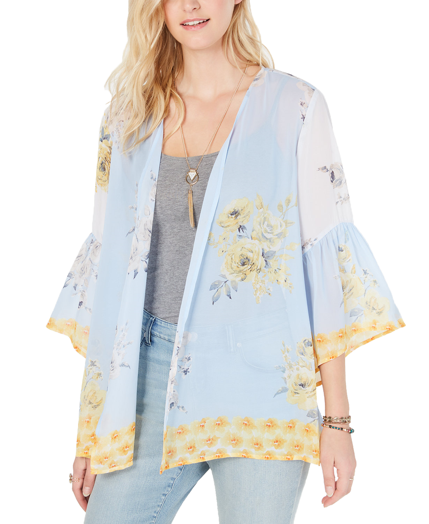 Style & Co Women Floral Print Flutter Sleeve Kimono Floating Perennials