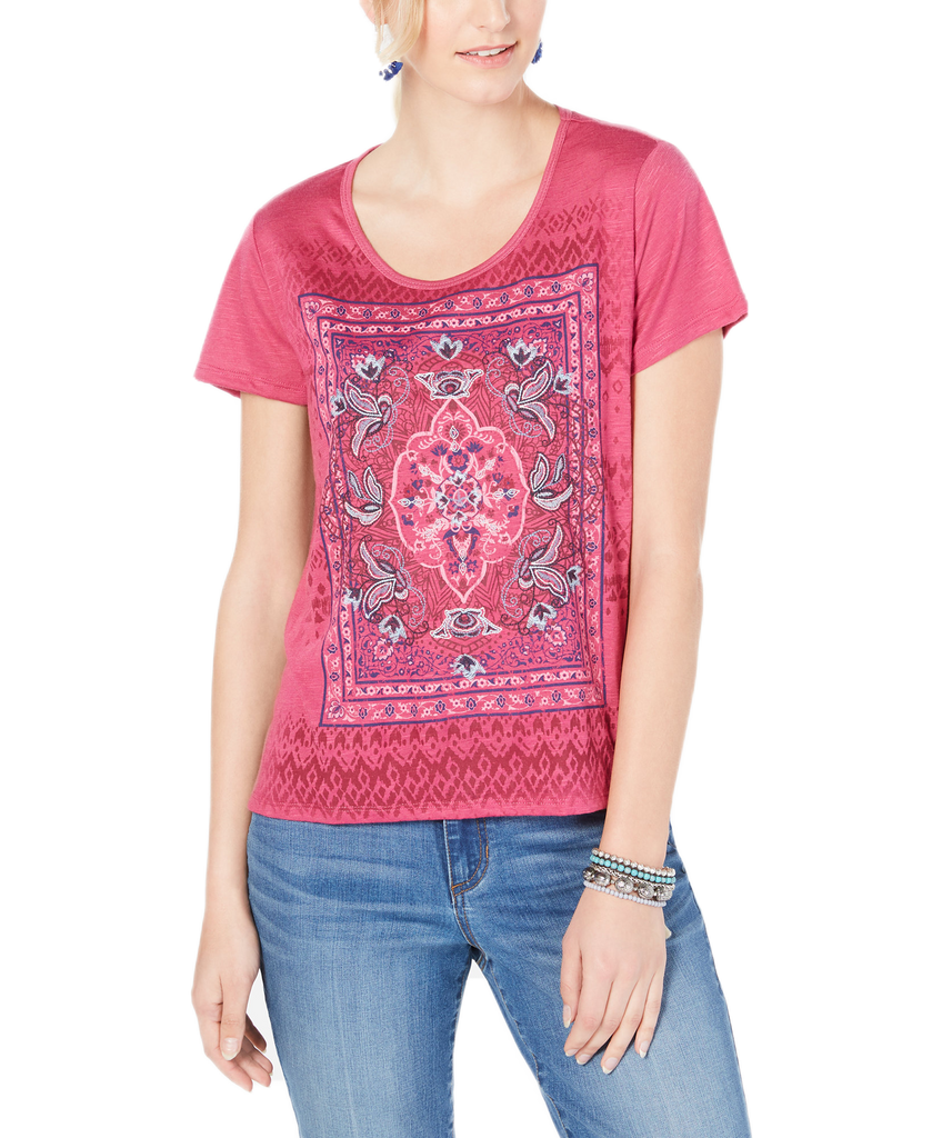 Style & Co Women Embroidered Graphic Top Mystic Tribal