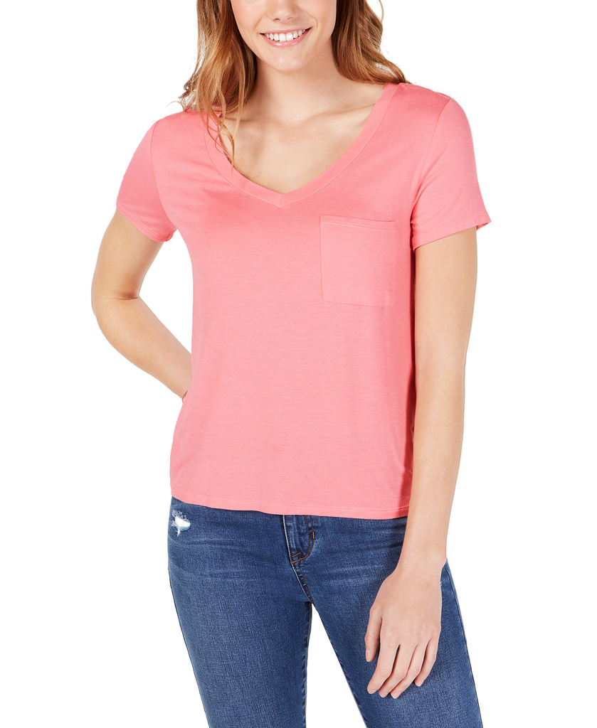 Self Esteem Women V Neck Pocket Tee Geranium