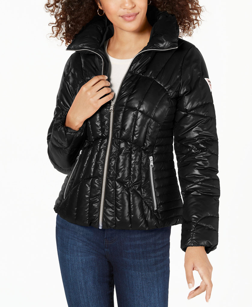 GUESS Women High Shine Puffer Coat Black