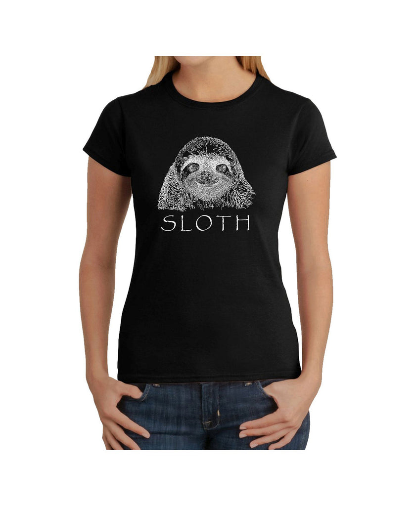 LA Pop Art Women Word Art T Shirt  Sloth Black