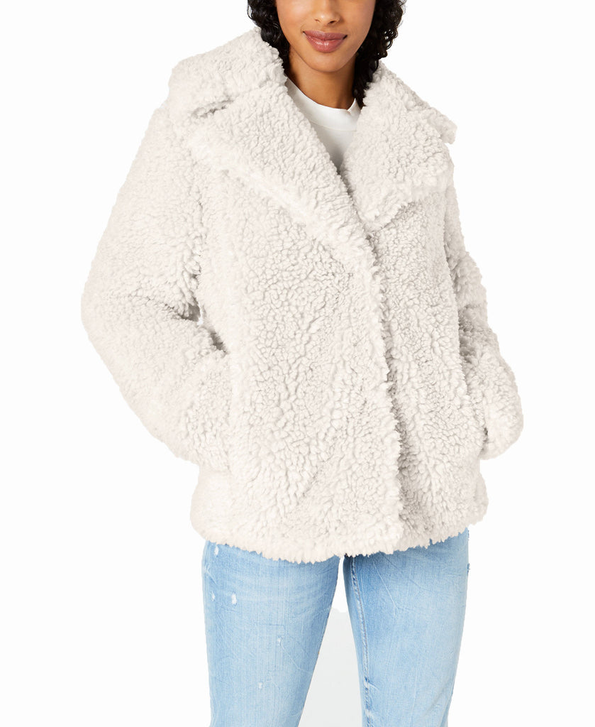 kensie Women Faux Fur Teddy Coat Ivory