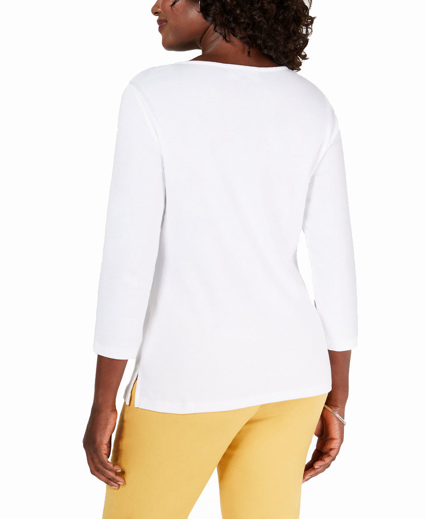 Karen Scott Women Eyelet Trim Top