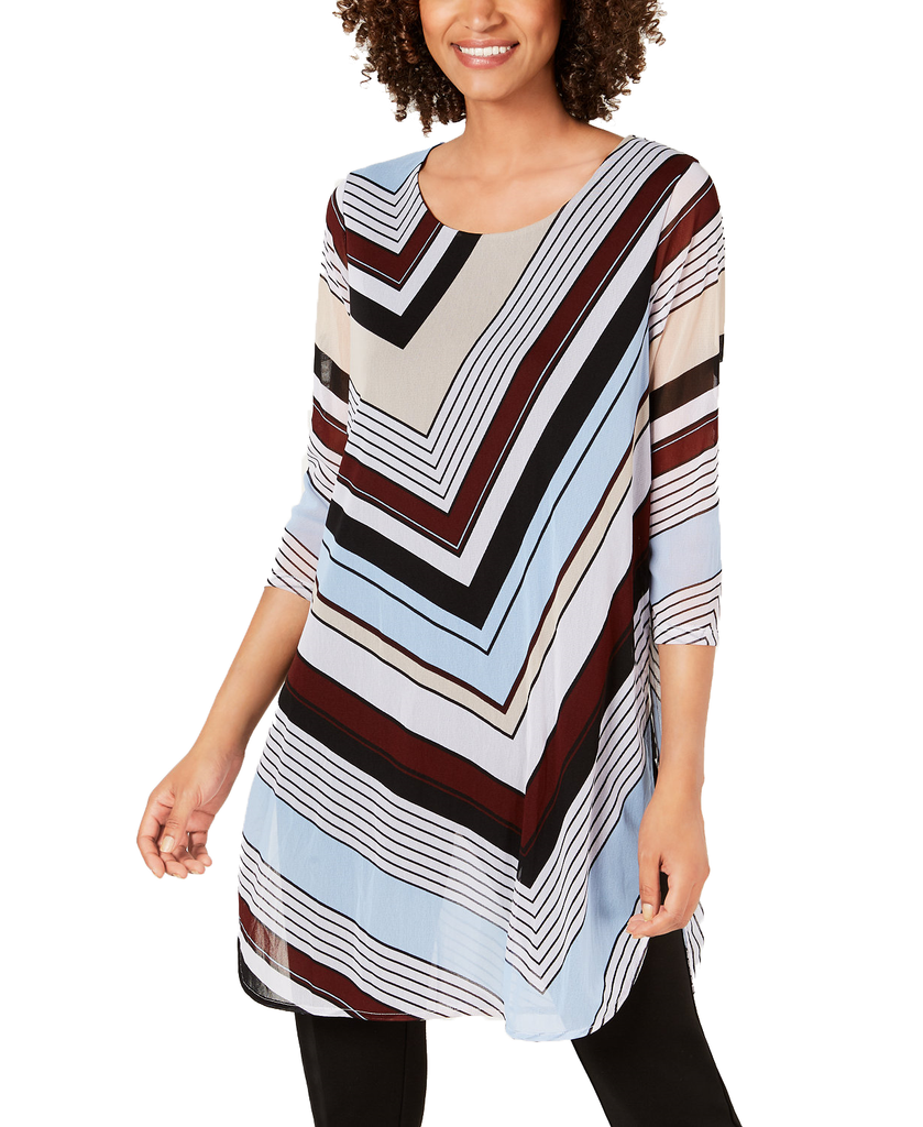 Alfani Women Petite Chevron Striped Tunic Blue Side Angle Stripe