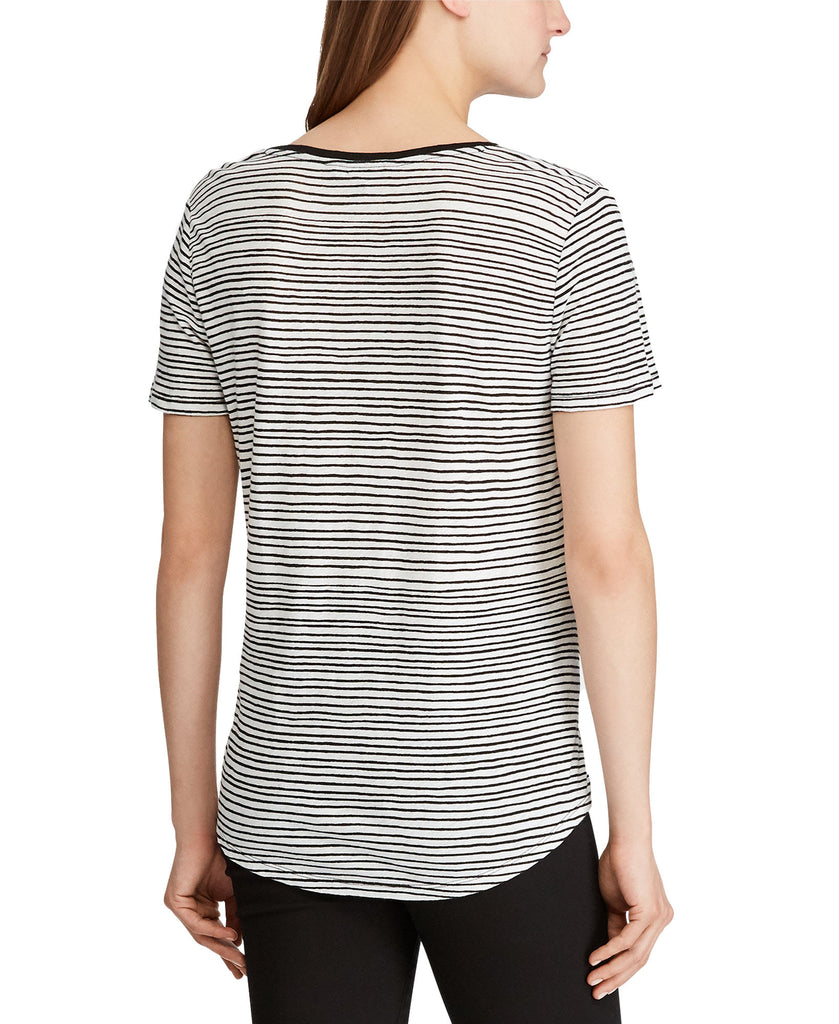 LAUREN Ralph Lauren Women Petite Stripe Print Twist Hem Pocket T Shirt