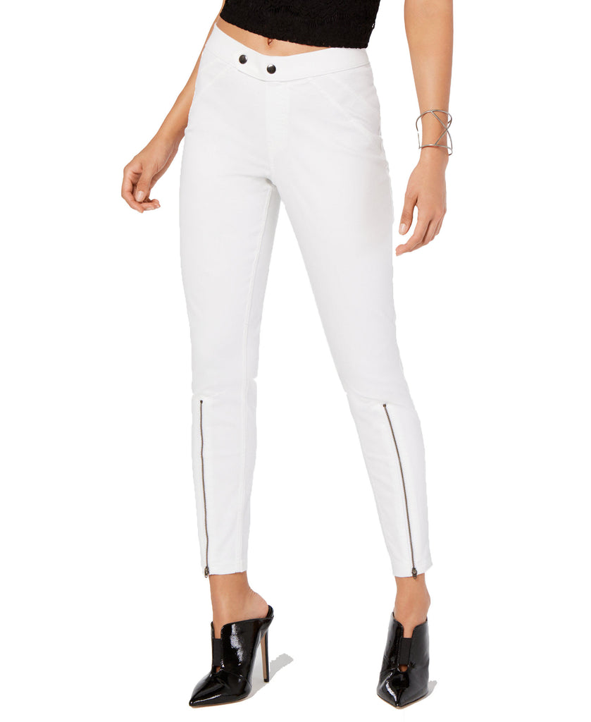 Hue Women Extreme Zip Hem Denim Leggings White