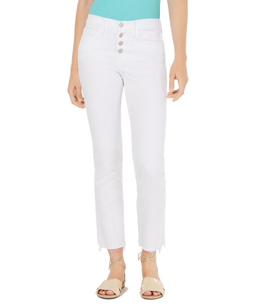 FLYING-MONKEY-Women-Button-Fly-Raw-Hem-Straight-Leg-Jeans-White