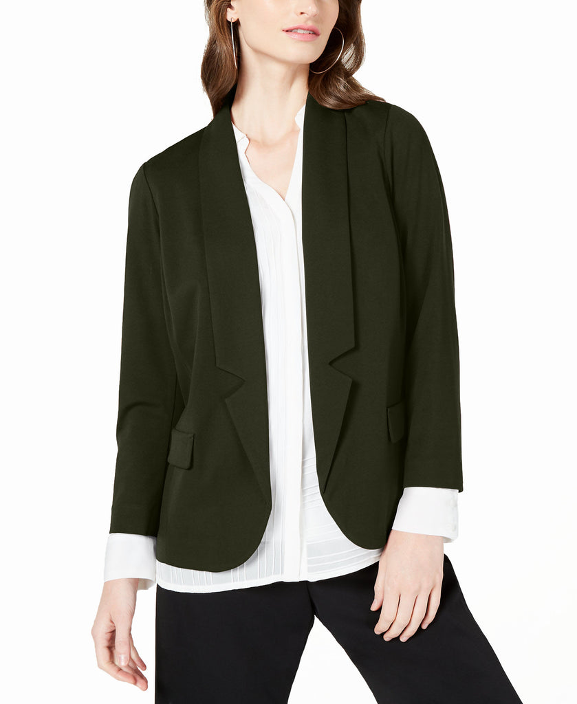 Alfani Women Notch Collar Open Front Jacket Autumn Moss