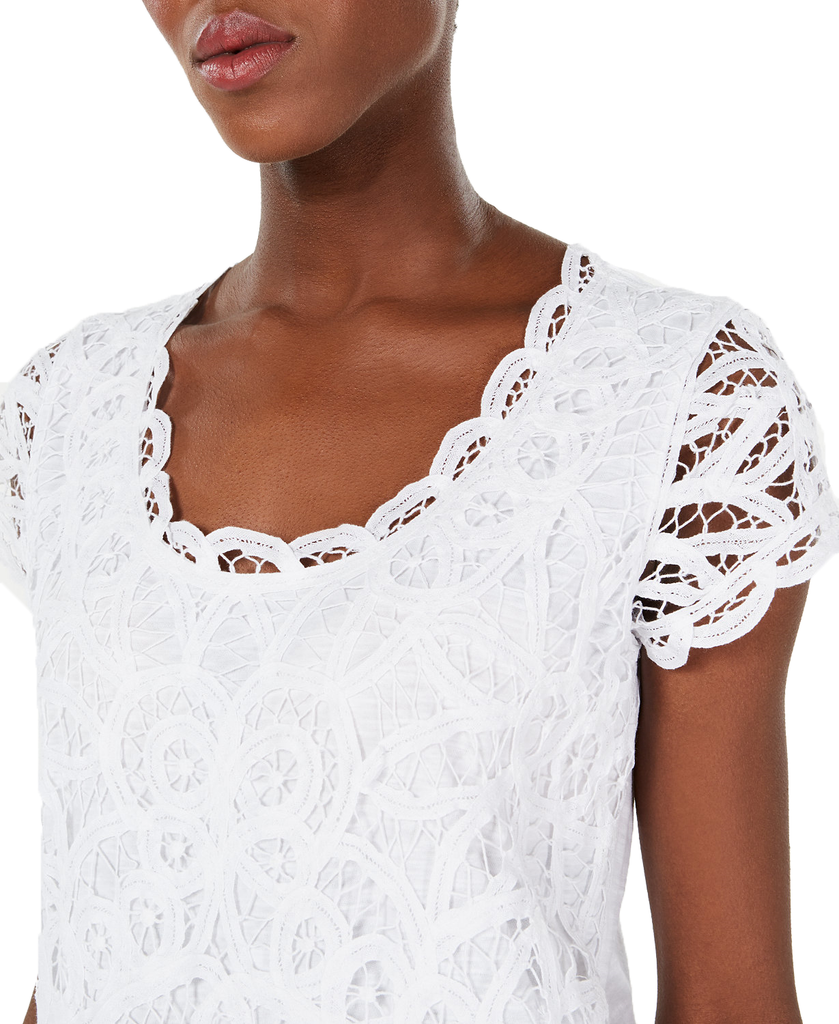 INC International Concepts Women Petite Cotton Lace Top