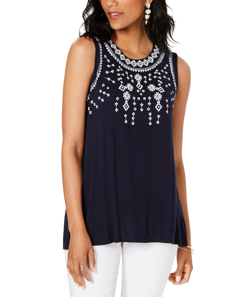 Style & Co Women Embellished Sleeveless Top Industrial Blue