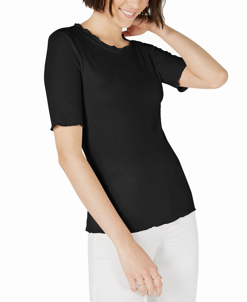 Maison Jules Women Crewneck Elbow Sleeve Top Deep Black