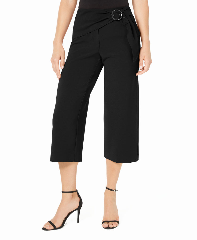 Alfani Women Sash Belt Cropped Pants Deep Black