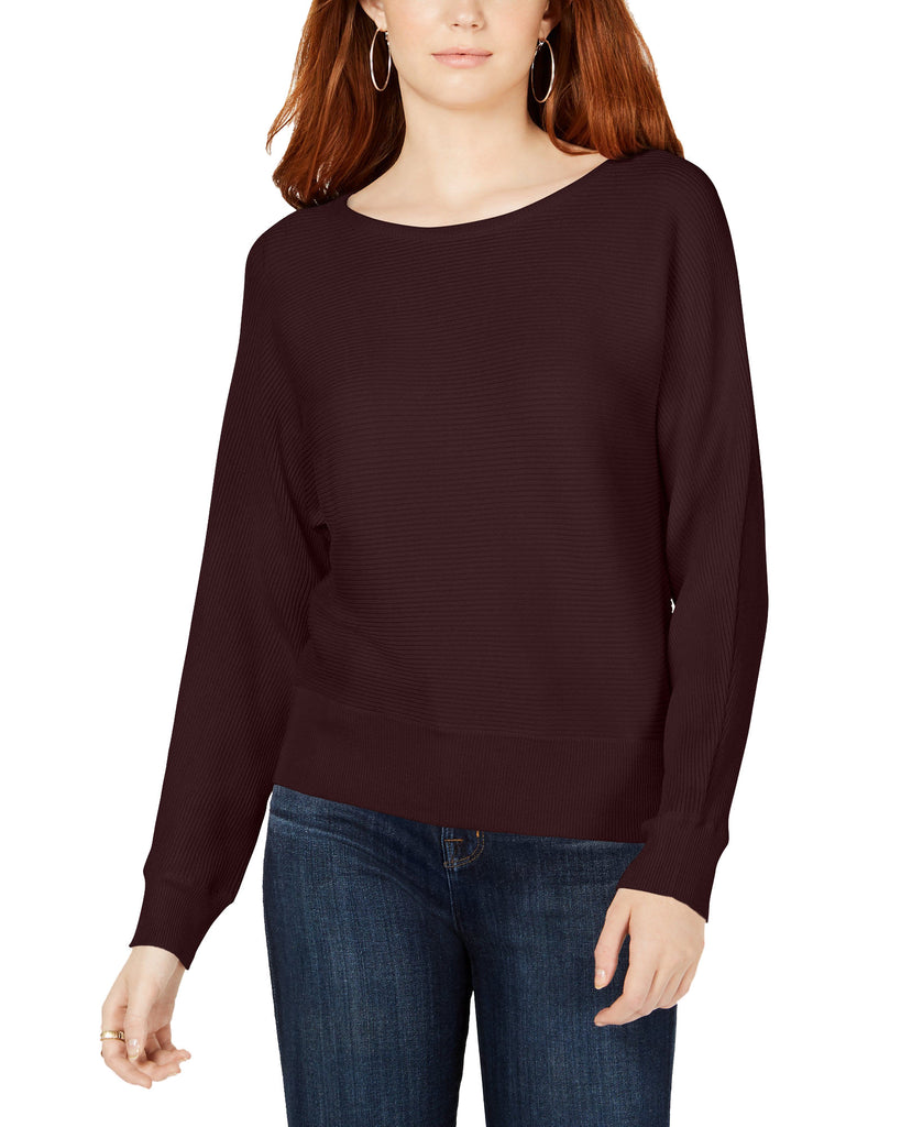 Hooked Up by IOT Juniors Dolman Sleeve Sweater Chocolate Burgundy