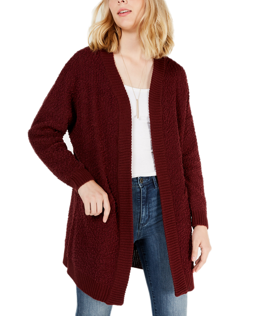 Say What Women Open Front Textured Cardigan Tawny Port