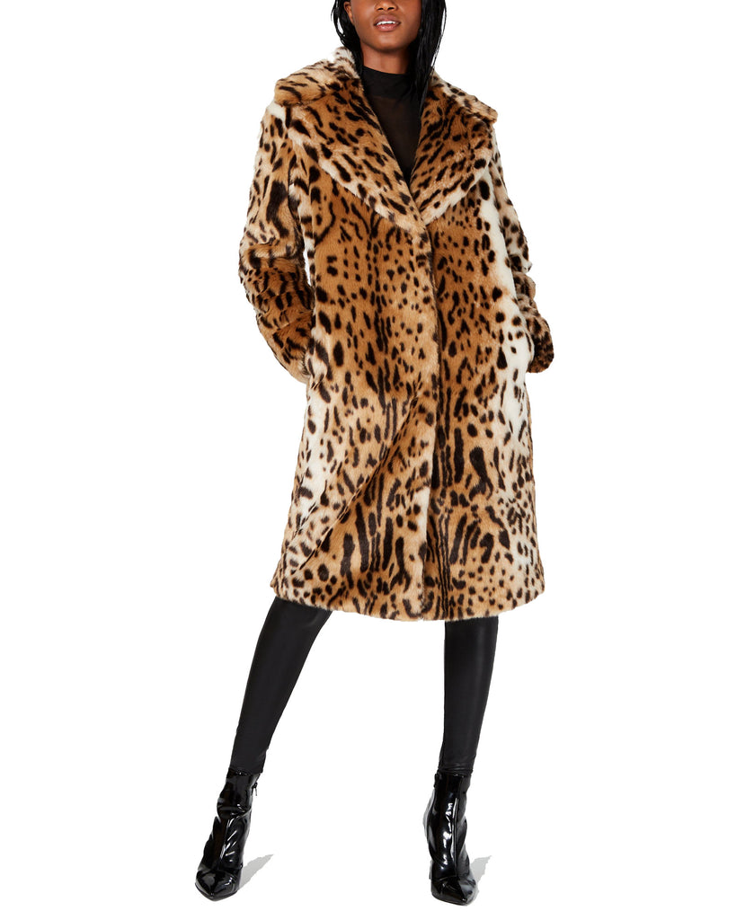 Kendall + Kylie Women Faux Fur Leopard Print Coat Leopard