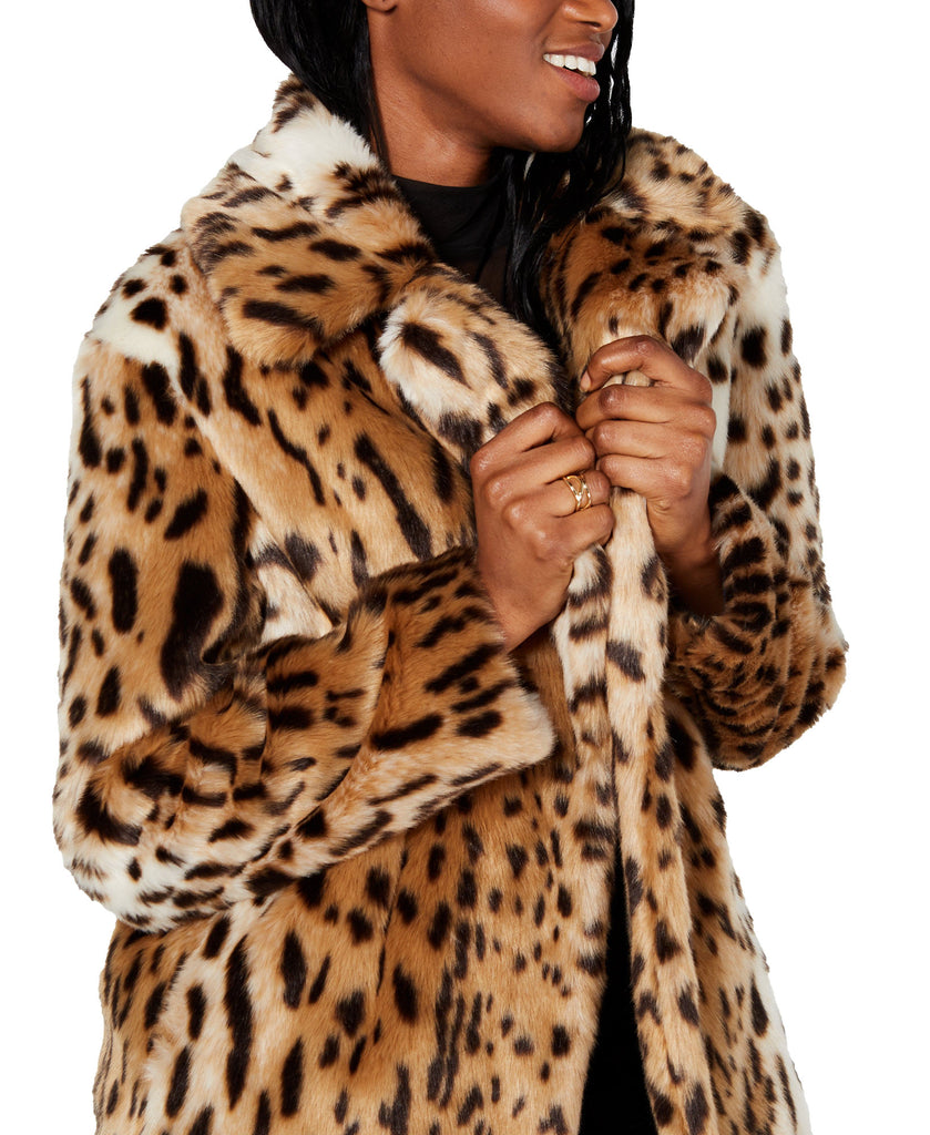 Kendall + Kylie Women Faux Fur Leopard Print Coat