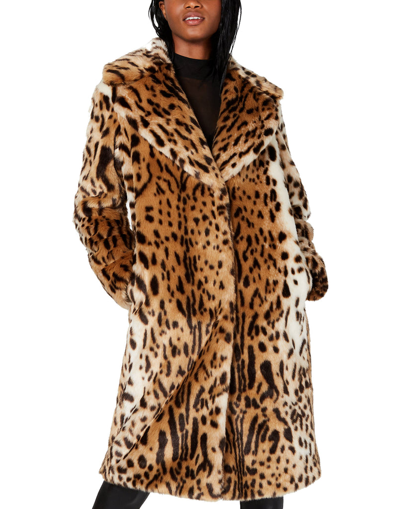 Kendall + Kylie Women Faux Fur Leopard Print Coat