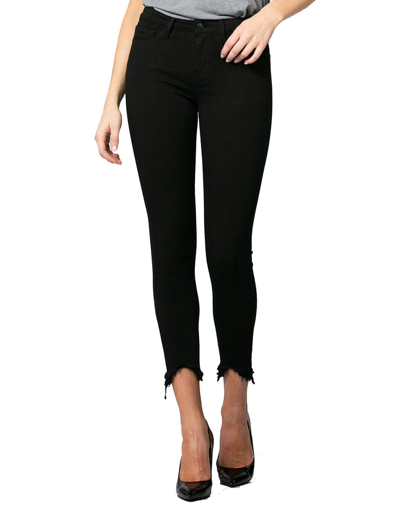 Vervet Women Mid Rise Uneven Raw Hem Crop Skinny Jeans Black