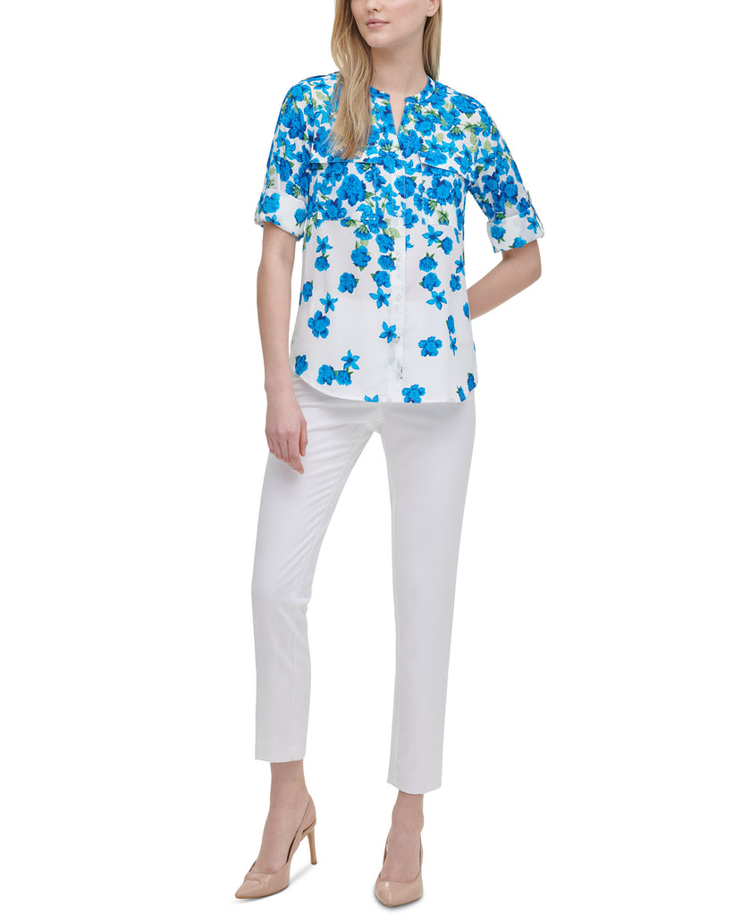 Calvin Klein Women Floral Print Collarless Shirt