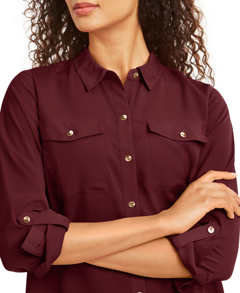 Charter Club Women Petite Solid Button Up Shirt