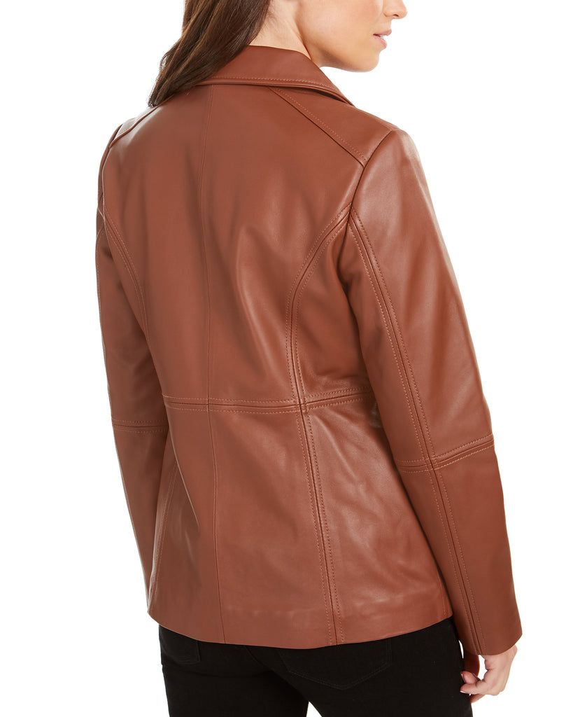 Anne Klein Women Zip Front Leather Jacket