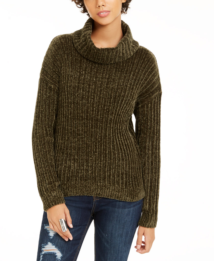 Hippie Rose Women Chenille Turtleneck Sweater Artic Olive