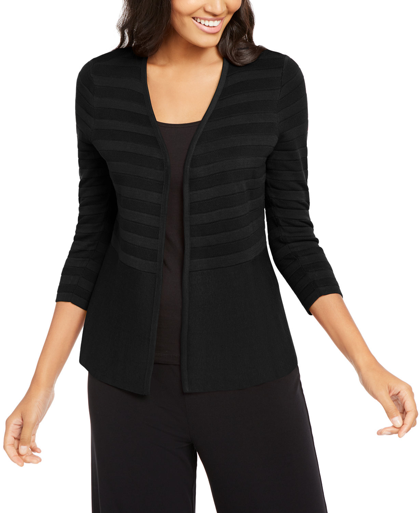 Alfani Women Petite Mixed Stitch Cardigan Deep Black