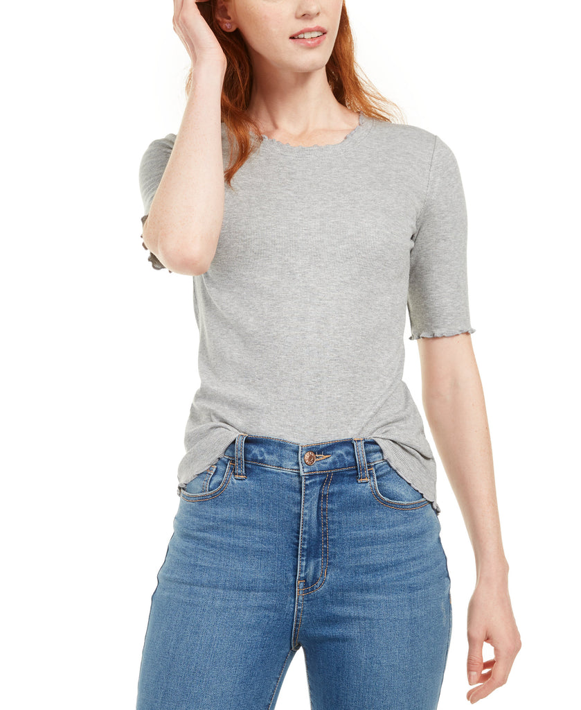 Maison Jules Women Crewneck Elbow Sleeve Top Soft Grey Heather