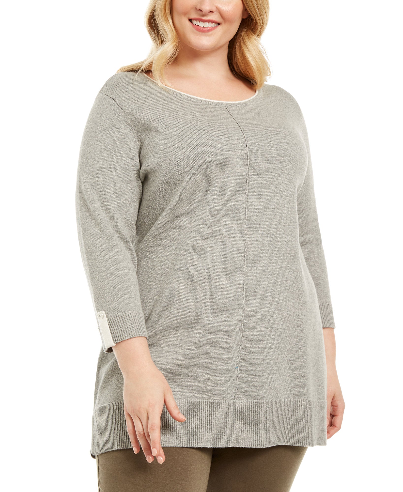 Karen Scott Women Plus Cotton Roll Neck Sweater Smoke Grey