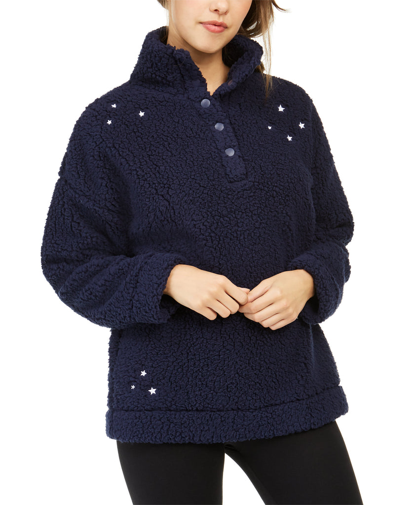 Jenni Women Faux Sherpa Cozy Pullover Placed Stars